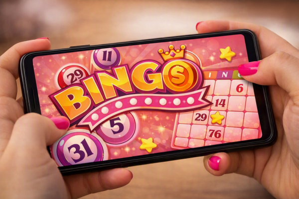 En tjej spelar bingo på mobilen